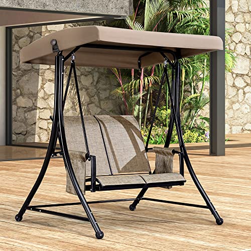 PURPLE LEAF 3-Seat Deluxe Outdoor Patio Porch Swing with Weather Resistant Steel Frame, Adjustable Tilt Canopy, Beige